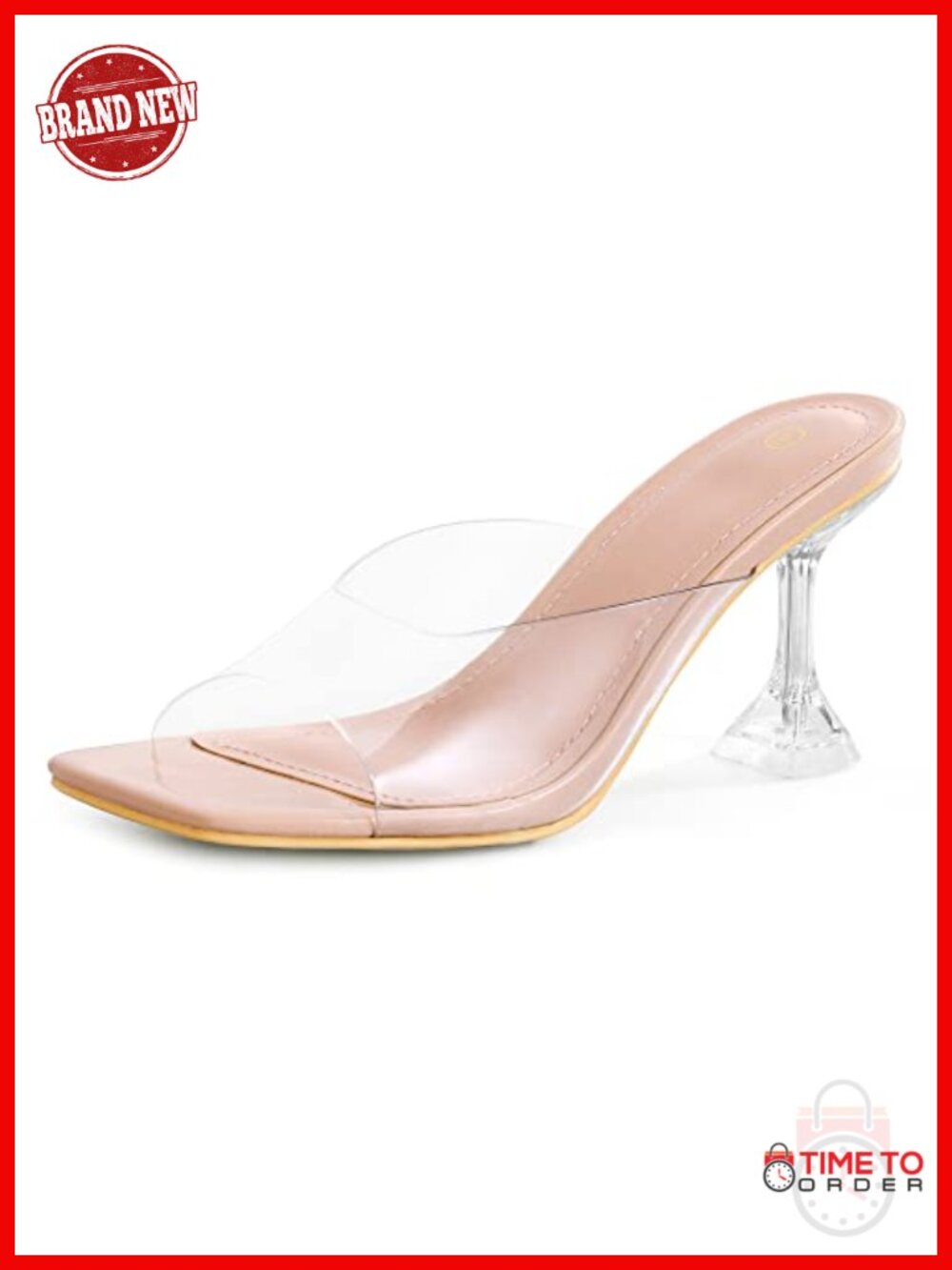 Clear Heeled Sandals Square Toe Transparent Slip On Dress Shoes